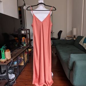 Aritzia Wilfred Free Sunset Orange Satin V-Neck Slip Dress with Bias Cut